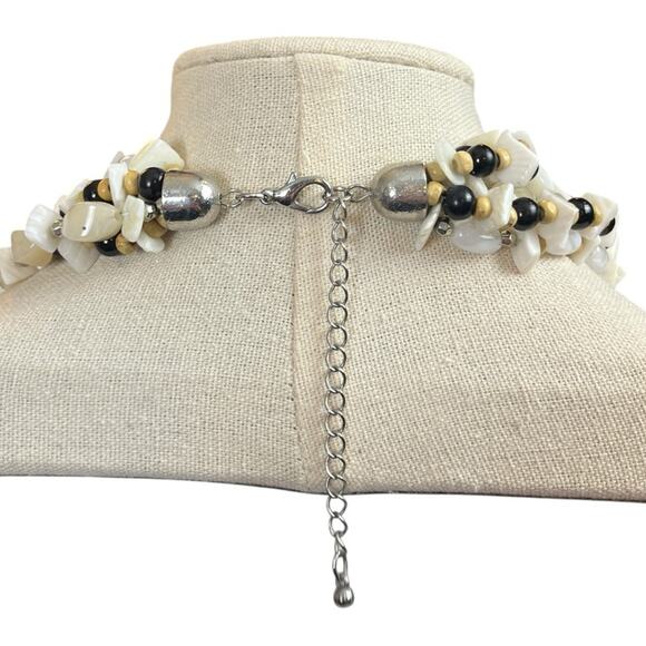 Women’s Necklace Chunky Beaded Multi Strand Layered White Tan Black 9/10” Length - Picture 4 of 7